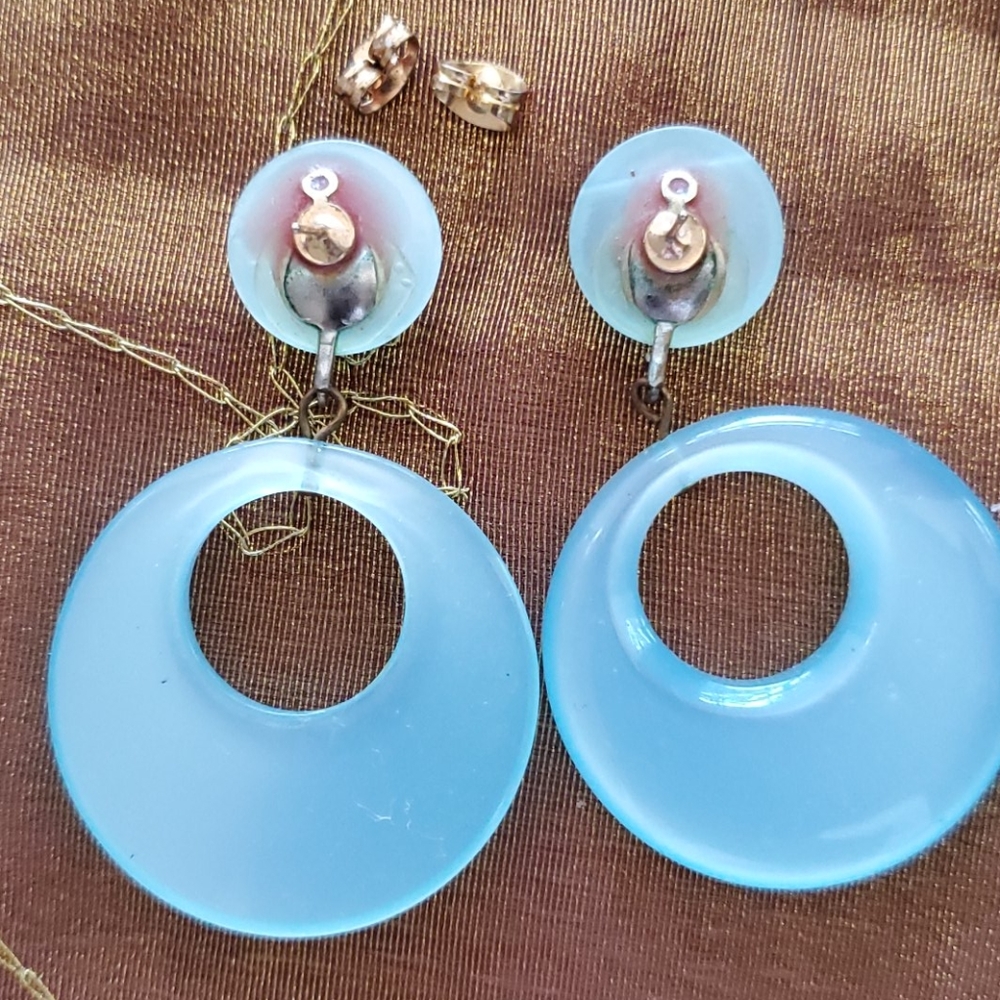 Aqua moon glow  Pierced drop earrings - Picture 4 of 4